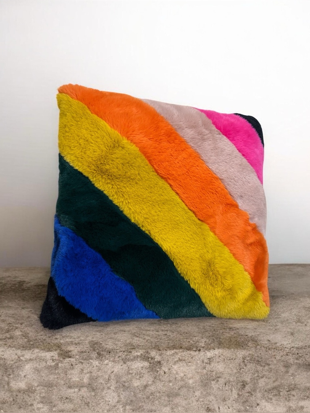 Kurt Geiger London Rainbow Faux Fur Decorative Pillow-150th Anniversary